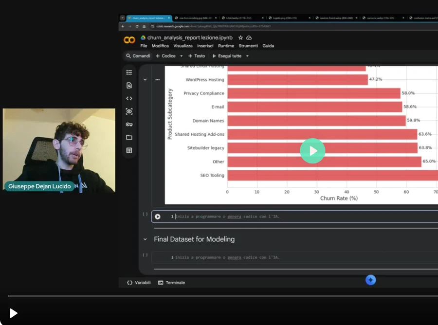 Dentro il corso Machine Learning: il docente durante la lezione
